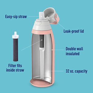 Brita Insulated Filtered Water Bottle with Straw, Reusable, Stainless Steel Metal, Rose, 32 Ounce