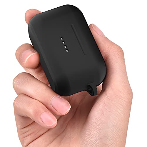 TOZO NC7 Protective Silicone Case Shockproof Soft Skin Cover for TOZO NC7 Earbuds with Front LED Visible and Keychain Black