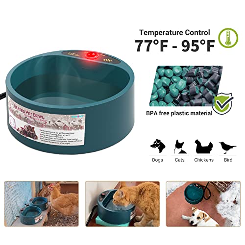 PETLESO Heated Pet Bowl, Dog Heating Bowl Outdoor Winter Dog Water Bowl with Anti-bite Wire for Dogs, Cats, Rabbits, Chickens, 1/2 Gallons 35W Dog Heated Bowl