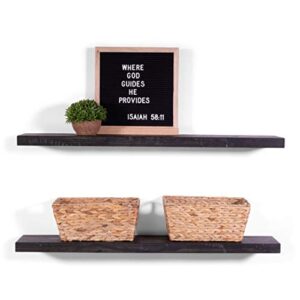 DAKODA LOVE Floating Shelves | Rugged Distressed | Solid Hardwood | Premium Craftsman Quality | Easy Hidden Bracket Wall Mount | Set of 2 (Midnight, 36" L x 10" D)