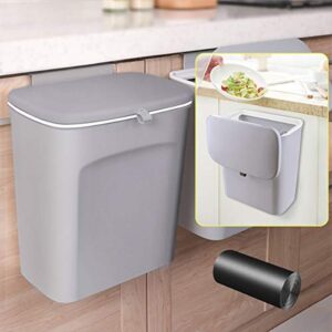 AYADA Hanging Trash Can with Lid, Hanging Garbage Can for Kitchen Cabinet Door in Cabinet Trash Can Hanging Door Mounted Trash Can Under Sink Door Trash Bin RV Bathroom (Grey)