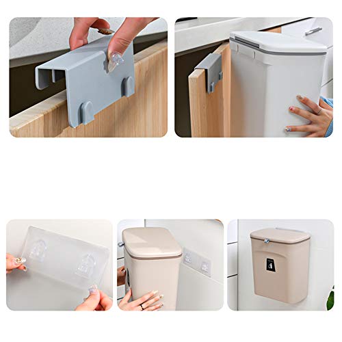 AYADA Hanging Trash Can with Lid, Hanging Garbage Can for Kitchen Cabinet Door in Cabinet Trash Can Hanging Door Mounted Trash Can Under Sink Door Trash Bin RV Bathroom (Grey)