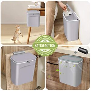 AYADA Hanging Trash Can with Lid, Hanging Garbage Can for Kitchen Cabinet Door in Cabinet Trash Can Hanging Door Mounted Trash Can Under Sink Door Trash Bin RV Bathroom (Grey)