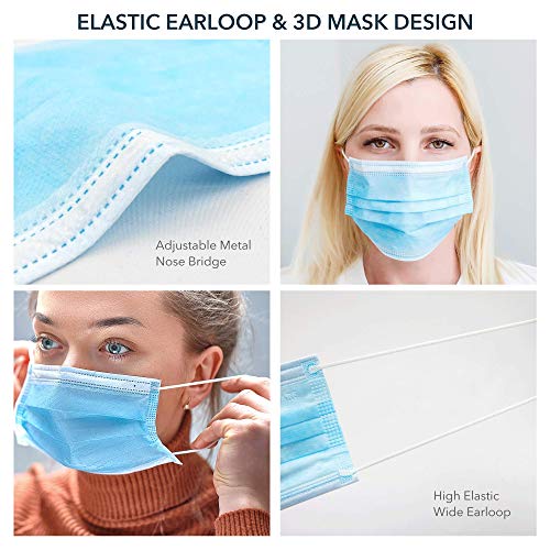 ALERTCARE 50 Pack Disposable Face Masks with Elastic Earloops, Breathable 3 Layer Protective Face Covering, Comfortable Face Mask for Adults Indoor or Outdoor