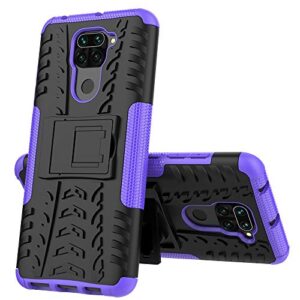 cotdinforca compatible with xiaomi redmi note 9 case,redmi note 9 case heavy duty with kickstand dual layer drop protection shockproof hard phone case for xiaomi redmi note 9. hyun purple