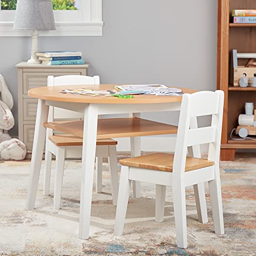 Melissa & Doug Wooden Round Table & 2 Chairs – Kids Furniture for Playroom, Light Woodgrain & White 2-Tone Finish - Two-Tone - Toddler & Kids Activity Furniture Set