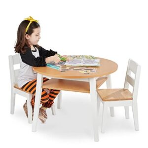 Melissa & Doug Wooden Round Table & 2 Chairs – Kids Furniture for Playroom, Light Woodgrain & White 2-Tone Finish - Two-Tone - Toddler & Kids Activity Furniture Set