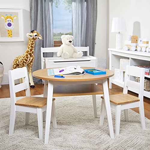 Melissa & Doug Wooden Round Table & 2 Chairs – Kids Furniture for Playroom, Light Woodgrain & White 2-Tone Finish - Two-Tone - Toddler & Kids Activity Furniture Set