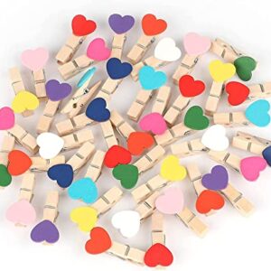 AKOAK 50 Pcs Color Wood Clothespin, Mini Natural Heart-Shaped Wood Craft Clip, Photo DIY, Christmas/Wedding/School Arts and Crafts/Home Decor Photo Clip