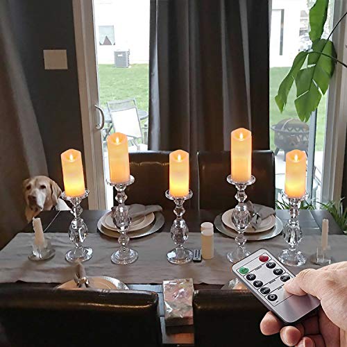 5plots 7"x 2.2" Flickering Flameless Candles, Moving Flame, Battery Operated LED Pillar Candles with Timers and Remote Control, Made of Wax-Like Frosted Plastic, Won’t Melt, Ivory, Skinny, Set of 6
