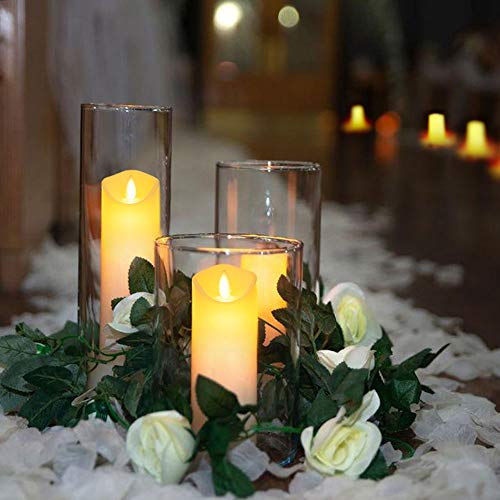 5plots 7"x 2.2" Flickering Flameless Candles, Moving Flame, Battery Operated LED Pillar Candles with Timers and Remote Control, Made of Wax-Like Frosted Plastic, Won’t Melt, Ivory, Skinny, Set of 6