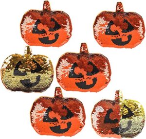 halloween plush flip sequins 5" pumpkin plushies (6 pack) fun halloween party favors for kids, trick or treats non candy prizes, halloween goodie bag fillers by 4e's novelty