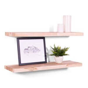 DAKODA LOVE Floating Shelves | Butcher Block | Solid Maple | Premium Craftsman Quality | Easy Hidden Bracket Wall Mount | Set of 2 (Natural, 36" L x 10" D)