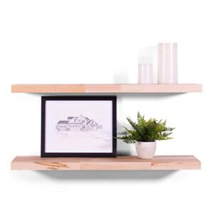 DAKODA LOVE Floating Shelves | Butcher Block | Solid Maple | Premium Craftsman Quality | Easy Hidden Bracket Wall Mount | Set of 2 (Natural, 36" L x 10" D)