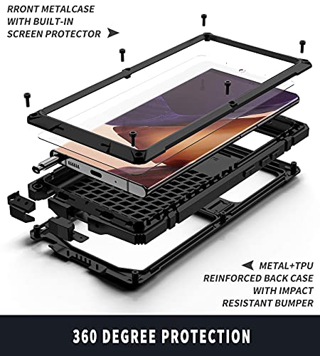 CHENXI for Samsung Galaxy Note 20 Ultra Case, Aluminum Metal Gorilla Glass Waterproof Shockproof Military Heavy Duty Sturdy Protector Cover Hard Case for Samsung Galaxy Note 20 Ultra (Black)