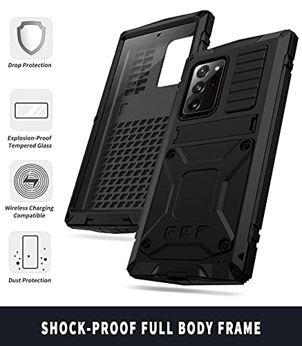 CHENXI for Samsung Galaxy Note 20 Ultra Case, Aluminum Metal Gorilla Glass Waterproof Shockproof Military Heavy Duty Sturdy Protector Cover Hard Case for Samsung Galaxy Note 20 Ultra (Black)