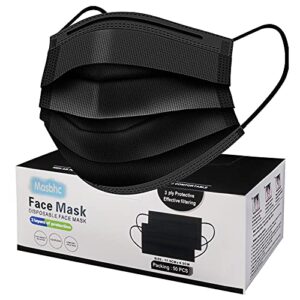 masbhc disposable face mask 3 ply comfortable black masks 50pcs