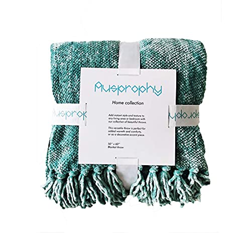 Soft Textured Thick Chenille Throw Blanket with Fringe for Travel Bed Sofa and Couch, Mint 50 x 60 Inches