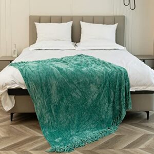 Soft Textured Thick Chenille Throw Blanket with Fringe for Travel Bed Sofa and Couch, Mint 50 x 60 Inches