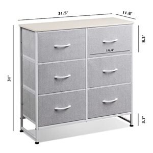 WLIVE Fabric Dresser for Bedroom, 6 Drawer Double Dresser, Storage Tower with Fabric Bins, Chest of Drawers for Kid's Room, Closet, Playroom, Nursery, Dormitory, Light Grey