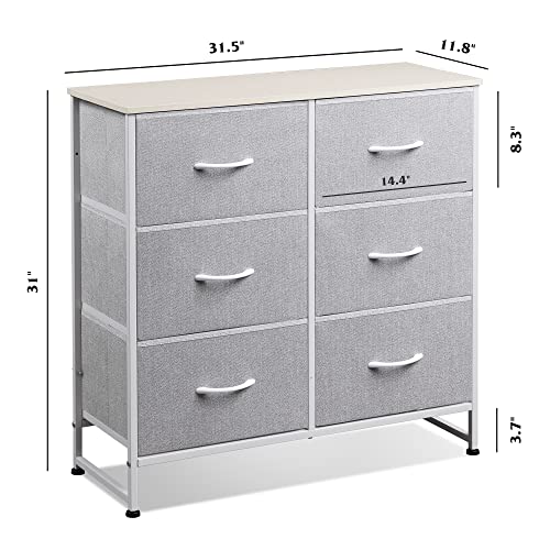 WLIVE Fabric Dresser for Bedroom, 6 Drawer Double Dresser, Storage Tower with Fabric Bins, Chest of Drawers for Kid's Room, Closet, Playroom, Nursery, Dormitory, Light Grey