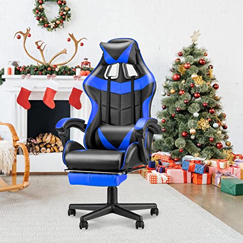 Soontrans Blue Gaming Chair with Footrest,Gaming Computer Chair, Office Gaming Chair Ergonomic Gamer Chair with Height Adjustment,Headrest and Lumbar Support Gamer Chair(Storm Blue)