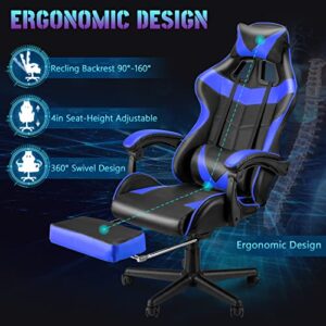 Soontrans Blue Gaming Chair with Footrest,Gaming Computer Chair, Office Gaming Chair Ergonomic Gamer Chair with Height Adjustment,Headrest and Lumbar Support Gamer Chair(Storm Blue)
