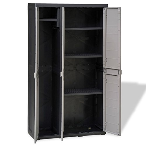 Storage Cabinet, Indoor Outdoor Home Easy to Install Floor Storage Cabinet with 4 Adjustable Shelves for Patio/Tool/Garage/Organization