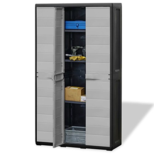 Storage Cabinet, Indoor Outdoor Home Easy to Install Floor Storage Cabinet with 4 Adjustable Shelves for Patio/Tool/Garage/Organization