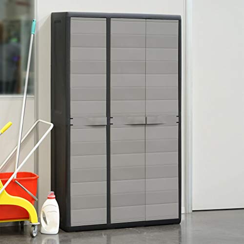 Storage Cabinet, Indoor Outdoor Home Easy to Install Floor Storage Cabinet with 4 Adjustable Shelves for Patio/Tool/Garage/Organization