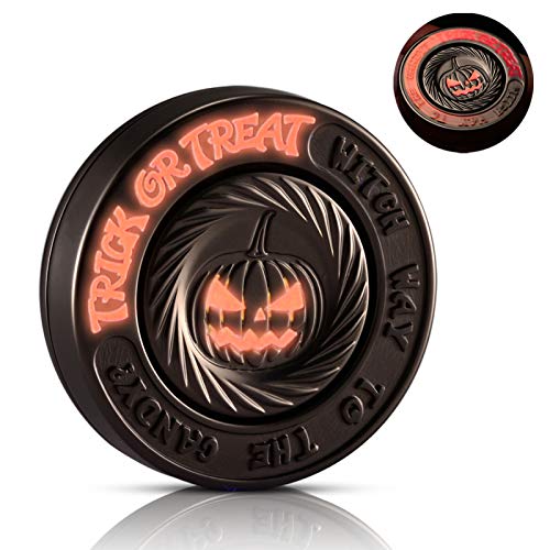 LION CITY Halloween Pumpkin Fidget Spinner, Glow in The Dark Hand Spinner with Red Luminosity, Fully Metallic Desk Toy with Replaceable Bearing, Comes with Mini Flashlight, Matte Finish, Dark Brown