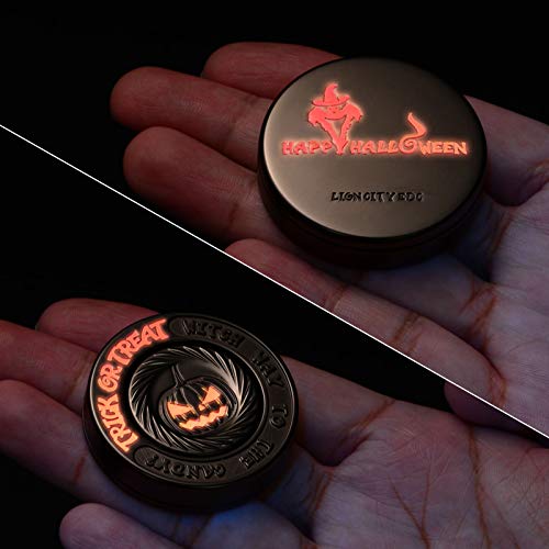 LION CITY Halloween Pumpkin Fidget Spinner, Glow in The Dark Hand Spinner with Red Luminosity, Fully Metallic Desk Toy with Replaceable Bearing, Comes with Mini Flashlight, Matte Finish, Dark Brown