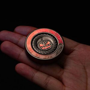 LION CITY Halloween Pumpkin Fidget Spinner, Glow in The Dark Hand Spinner with Red Luminosity, Fully Metallic Desk Toy with Replaceable Bearing, Comes with Mini Flashlight, Matte Finish, Dark Brown