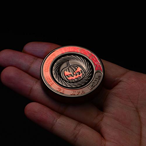 LION CITY Halloween Pumpkin Fidget Spinner, Glow in The Dark Hand Spinner with Red Luminosity, Fully Metallic Desk Toy with Replaceable Bearing, Comes with Mini Flashlight, Matte Finish, Dark Brown