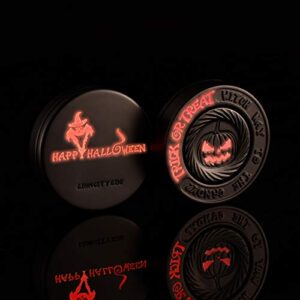 LION CITY Halloween Pumpkin Fidget Spinner, Glow in The Dark Hand Spinner with Red Luminosity, Fully Metallic Desk Toy with Replaceable Bearing, Comes with Mini Flashlight, Matte Finish, Dark Brown