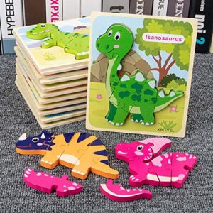 WedFeir Todder Puzzles Set of 6, Dinosaur Wooden Puzzle for Toddler Kids 3+ Year Old, Educational Toys for Preschool Kindergarten Boys and Girls.