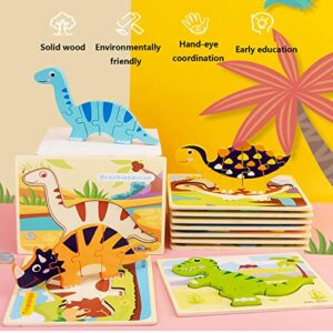 WedFeir Todder Puzzles Set of 6, Dinosaur Wooden Puzzle for Toddler Kids 3+ Year Old, Educational Toys for Preschool Kindergarten Boys and Girls.