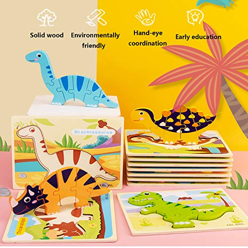 WedFeir Todder Puzzles Set of 6, Dinosaur Wooden Puzzle for Toddler Kids 3+ Year Old, Educational Toys for Preschool Kindergarten Boys and Girls.