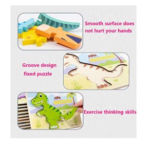 WedFeir Todder Puzzles Set of 6, Dinosaur Wooden Puzzle for Toddler Kids 3+ Year Old, Educational Toys for Preschool Kindergarten Boys and Girls.