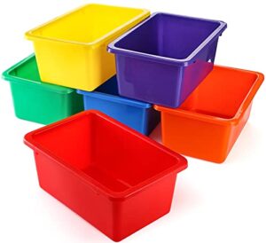 nicunom 6 pack cubby bin storage bins, multi-purpose plastic storage bins stackable organizer storage cubbies for home, nursery, playroom, classroom