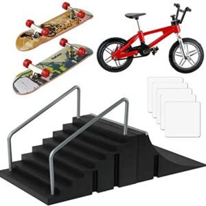 Skate Park Kit, ideallife Skate Park Kit Ramp Parts for Finger Skateboard Fingerboard Ramp Skate Park Kit Part Training Props with 2 Finger Skateboard (2PCS)