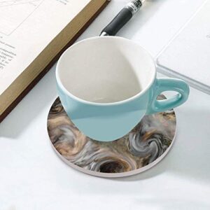 Deco4URLife Set of 4 Absorbent Round Coasters for Drinks 4 inch - Ceramic Stone Cup Mat Water Absorb Spill Coaster with Non-Slip Cork Backing for Mugs and Cups - Sand Brown Dust Light Grey Marble