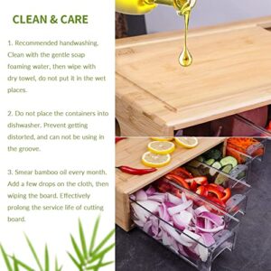 Bamboo Cutting Boards with Containers for Kitchen, Large Multifunctional Chopping Boards Set with Trays and Splash-proof Juice Groove Butcher Block for Quick Food-prep/Storage, 4 Graters & 6 Bowl Lids