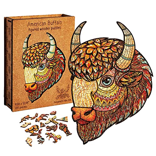 Wooden Jigsaw Puzzles for Adults and Kids Unique Shaped Jigsaw Puzzles Premium Gift Box - American Buffalo EAGLEWOOD