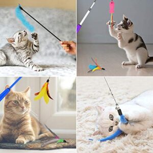 Oziral Cat Teaser, 15PCS Retractable Cat Toy Feather Teaser Cat Toy Cat Wand Feather Interactive Toys with Bells and Feather Refills Set for Indoor Cat and Kitten Exercise