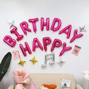 Hot Pink Happy Birthday Balloons Banner,16 Inch Mylar Foil Letters Sign,Reusable Balloons for Women, Men, Boys & Girls Birthday Decorations Party Supplies