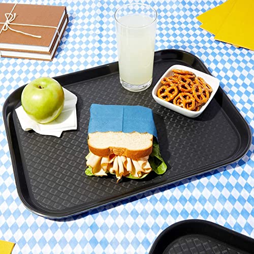 8 Pack Plastic Nonslip Serving Tray for Cafeteria, School Lunch, Fast Food, Restaurant, Black (12 x 16 in)