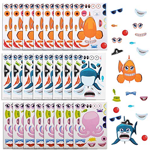 ArtCreativity Make Your Own Sea Life Sticker Assortment, Set of 24 Sheets, Unique Arts ‘n Crafts Activity Supplies Kit for Kids, Sticker Prize, Fun Birthday Party Favor, Goodie Bag Filler