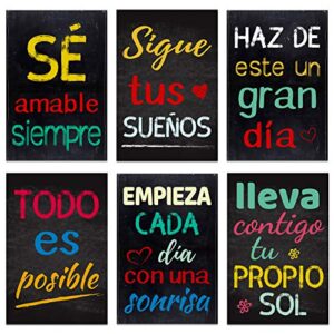 facraft spanish classroom decorations,6pcs spanish motivational posters,12"x 18" inspirational positive quotes wall art poster for spanish classroom school,home,office,library decor