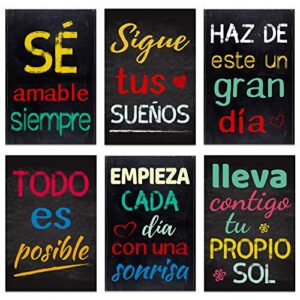 FaCraft Spanish Classroom Decorations,6pcs Spanish Motivational Posters,12"x 18" Inspirational Positive Quotes Wall Art Poster for Spanish Classroom School,Home,Office,Library Decor